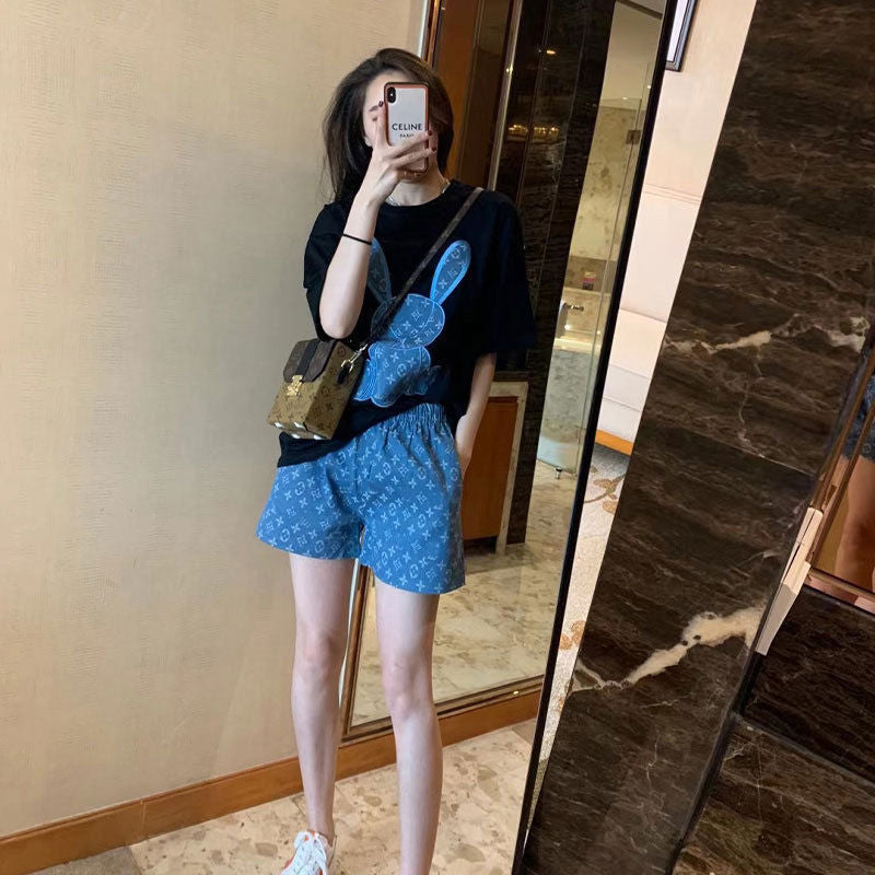 【Set】プリント2点セット Tシャツ+ パンツ   W10889