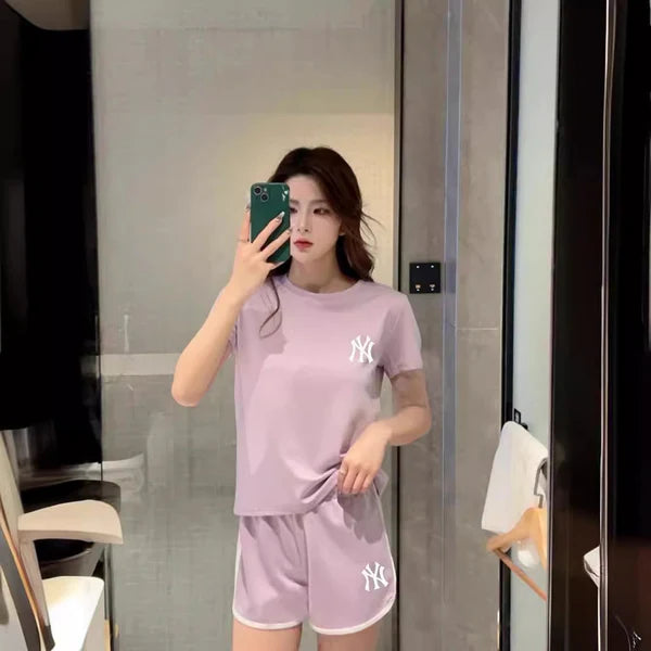 【Set】4色英字柄Tシャツ+ショートパンツ2点セット W12690