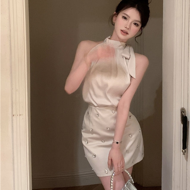 【Set】リボン付きトップス+スカートセット T01393