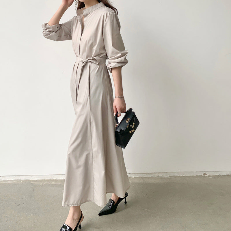 【Dress】高級感~フェミニン春秋ロング丈シャツワンピース W7659