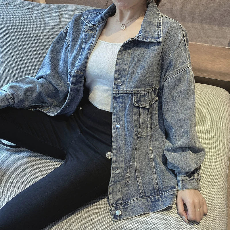 【Outer】カートゥーンプリントデニムジャケット W8371