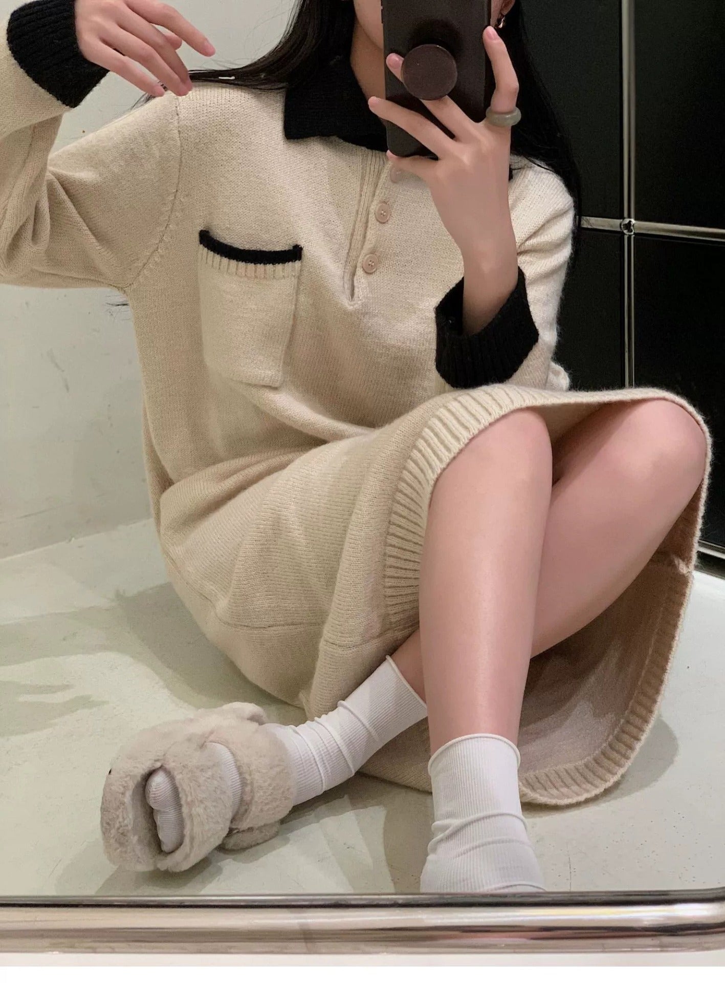 【Dress】配色ニットワンピース W10013