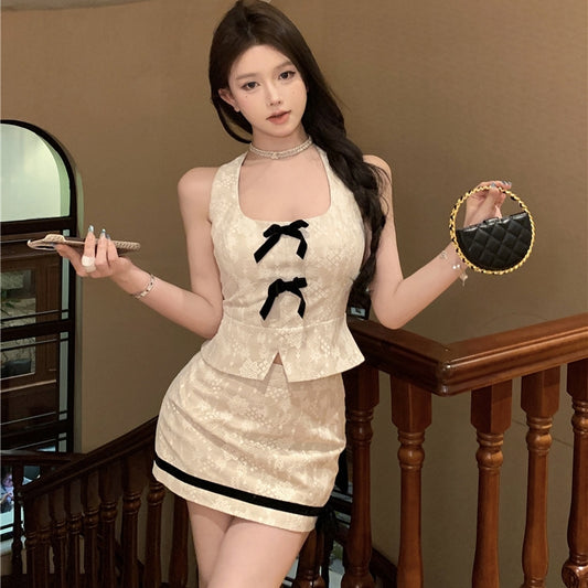 【Set】レースノースリーブトップス+スカートセット T01392