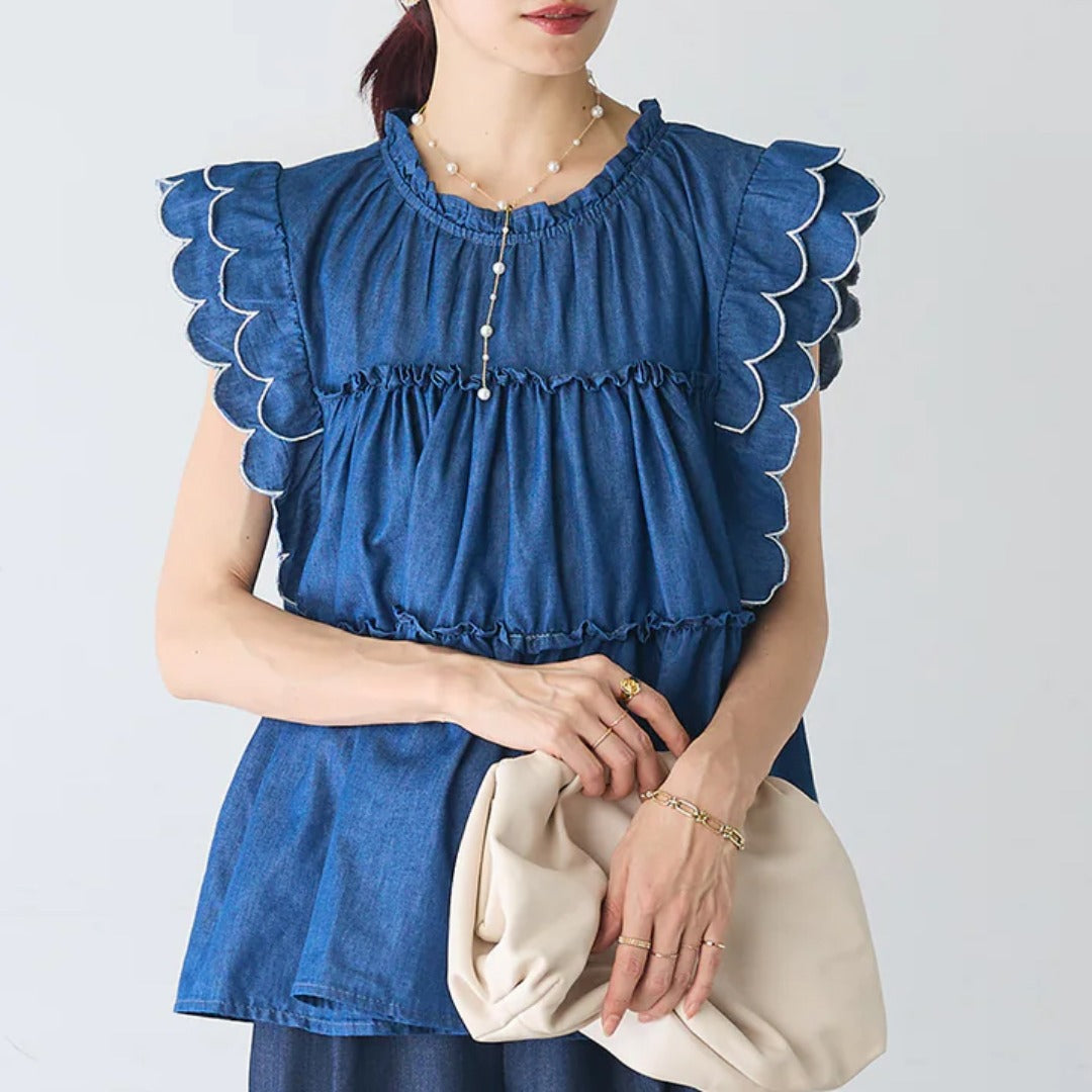 【Tops】ウォッシュドデニムシャツ T01690