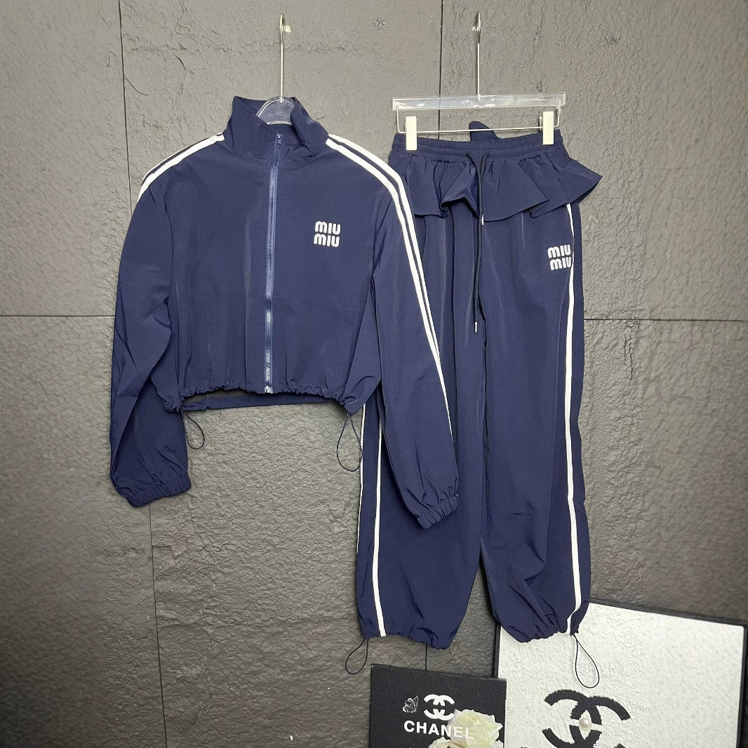 【Set】スタンドカラージャケット➕フリルウエストゴムパンツスーツ T01495