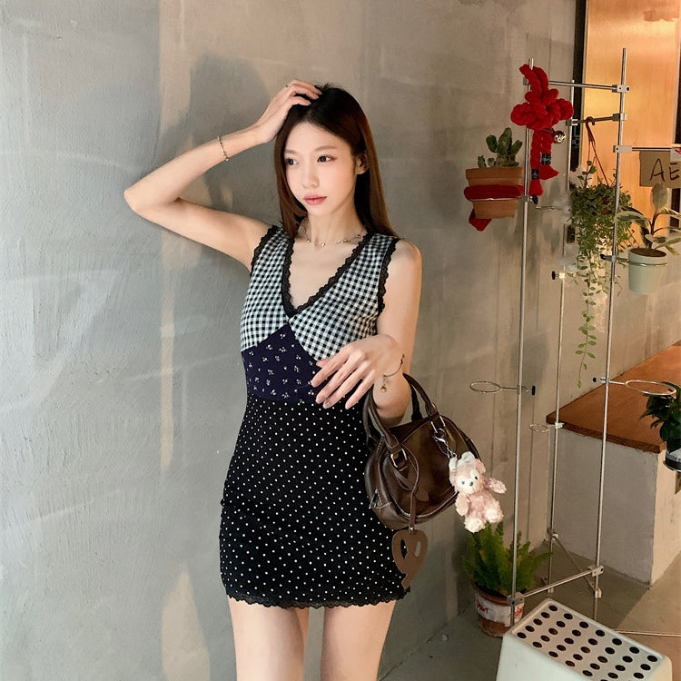 【Set】花柄カーディガン+切り替えワンピース2点セット T01360