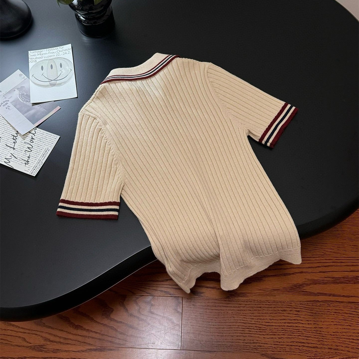 【Tops】POLOネック半袖ニット W11971