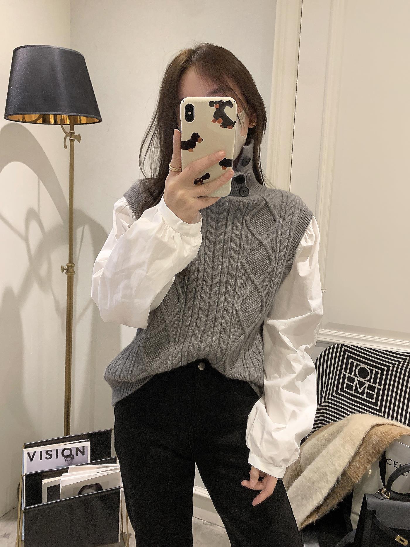 【Tops】3色展開フェイクレイヤードセーター W13725