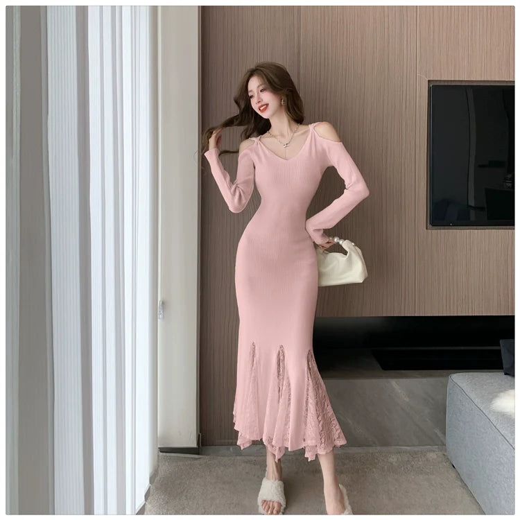 【Dress】新入荷~肩見せニットワンピース W9681