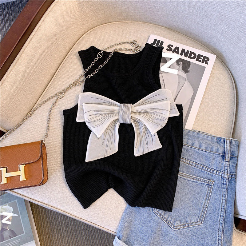 【Tops】リボンニットタンクトップ W7694