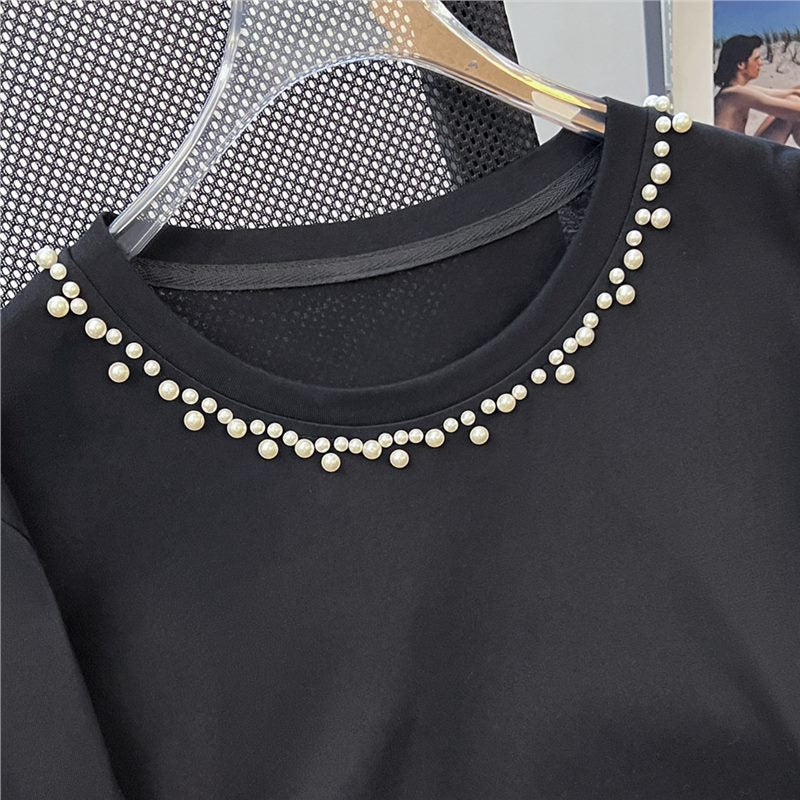 【Tops】パール装飾Tシャツ T01378