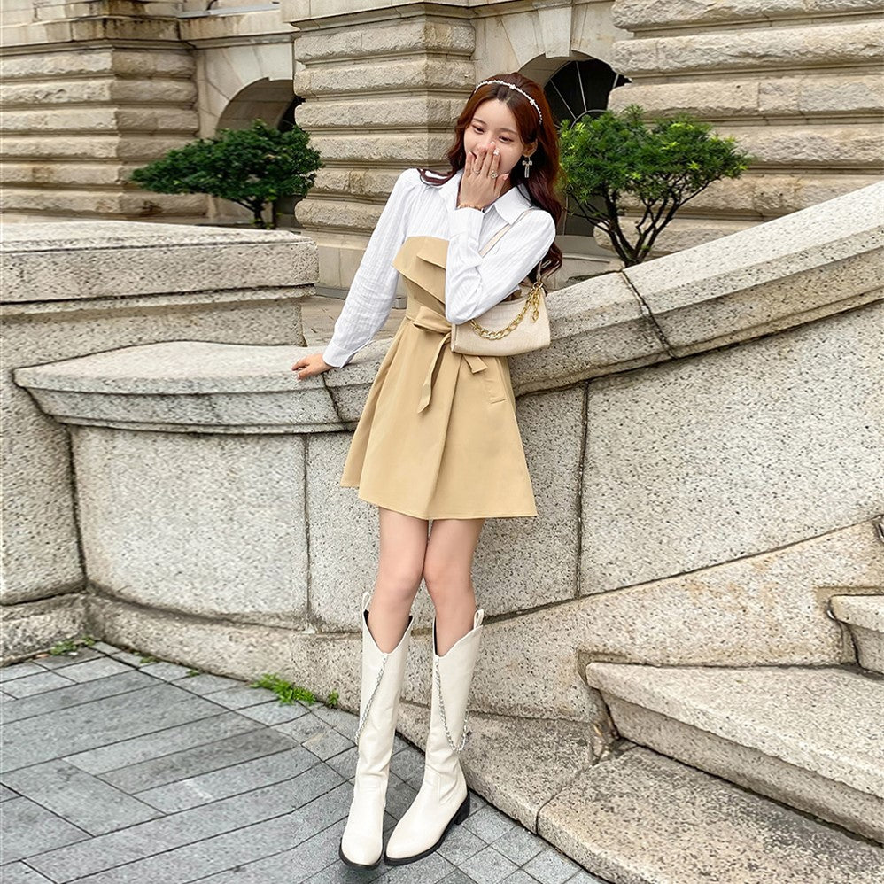 【Dress】切替Aラインシャツワンピース Z-5850