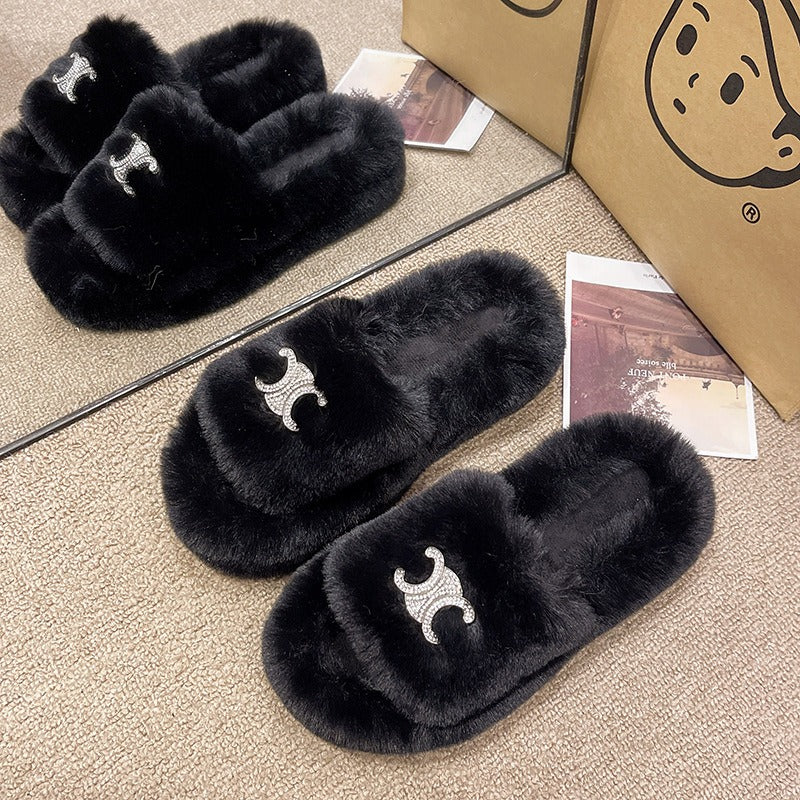【Shoes】3色ファースリッパ W13363