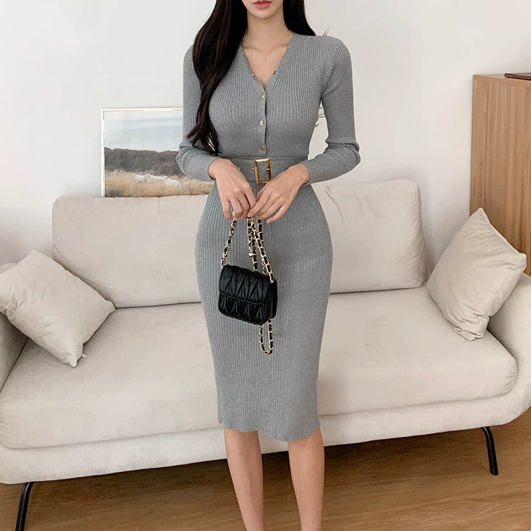 【Dress】リボンタイトニットワンピース W7968