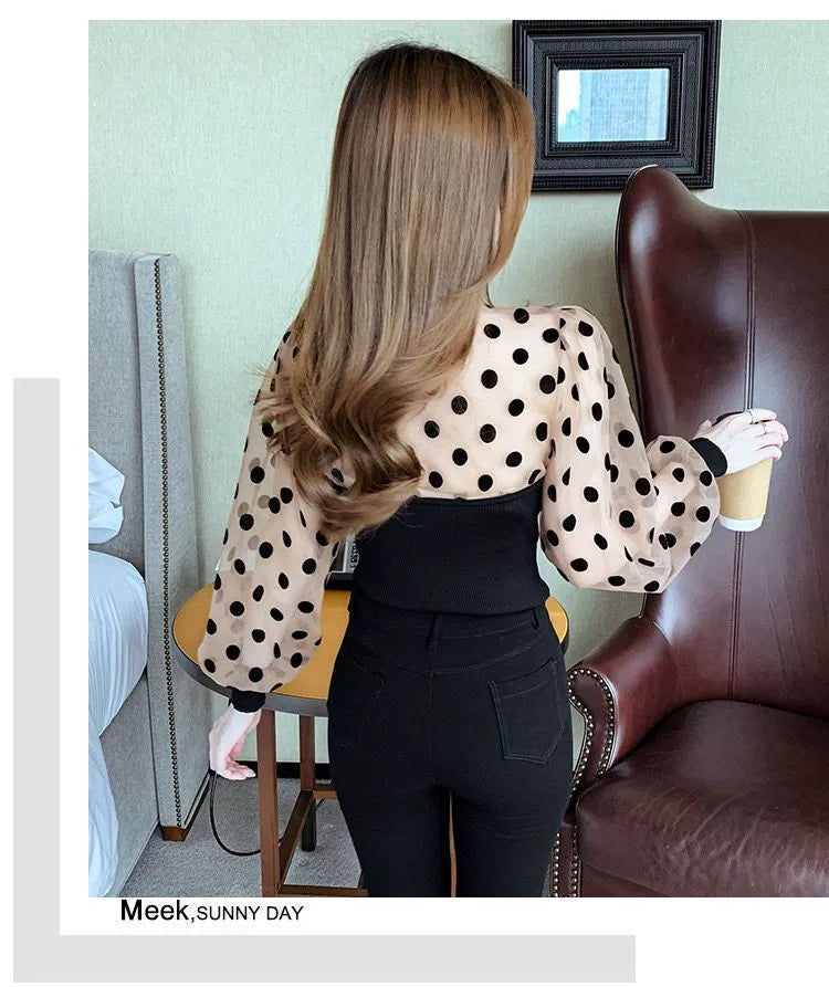 【Tops】シフォン切替ブラウス W8404