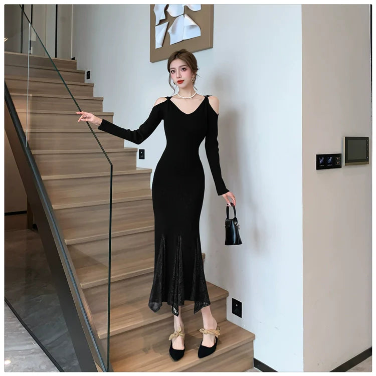 【Dress】新入荷~肩見せニットワンピース W9681