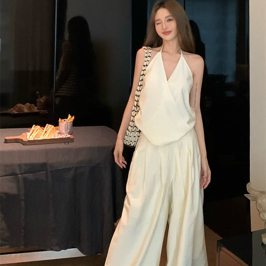 【Set】Vネックトップス×テンセルリネンパンツセット T01387