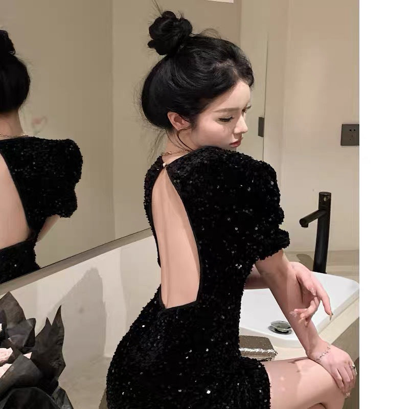 【Dress】back透かし彫りワンピース W11858