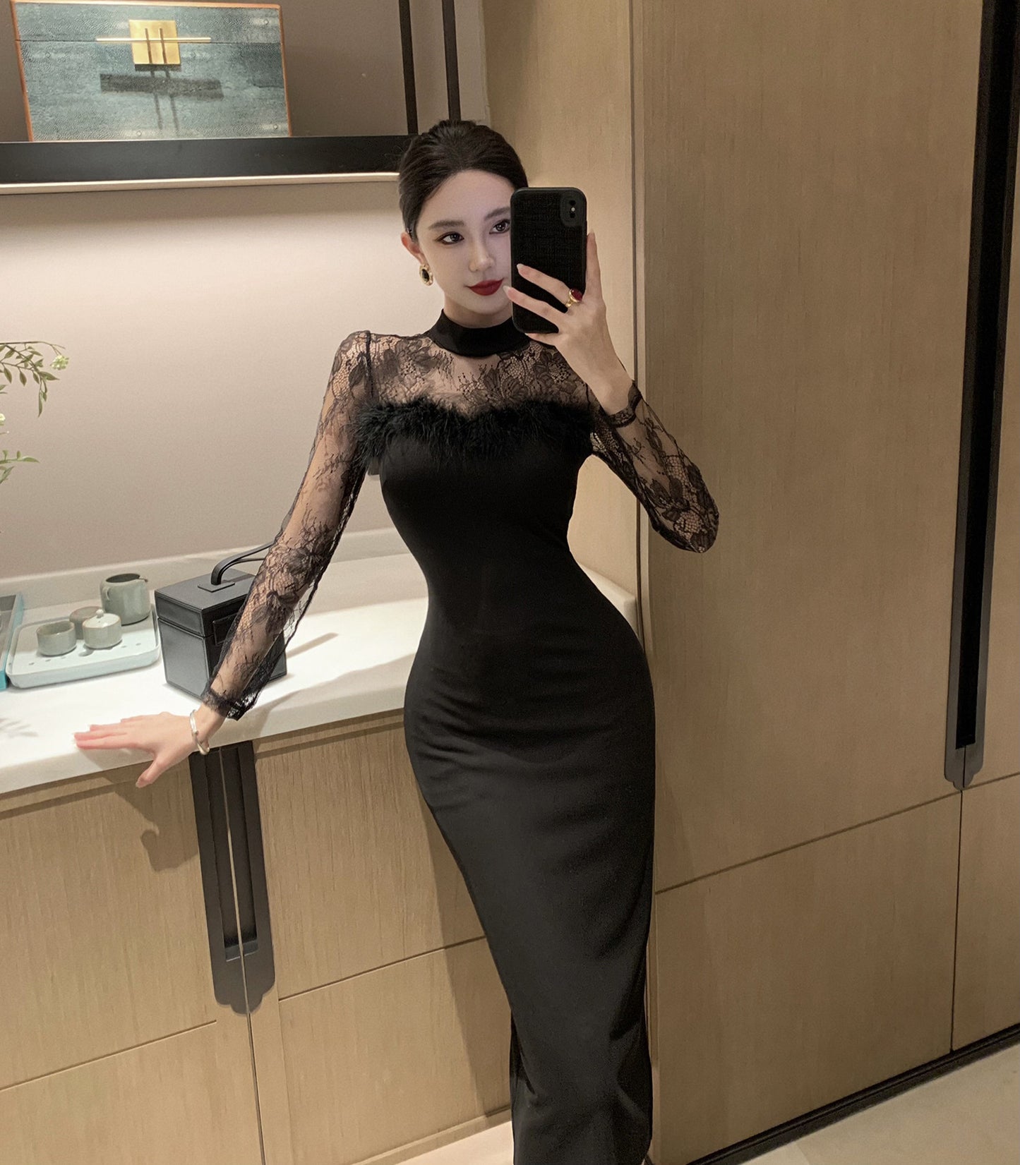 【Dress】レース切替ワンピース Z7690