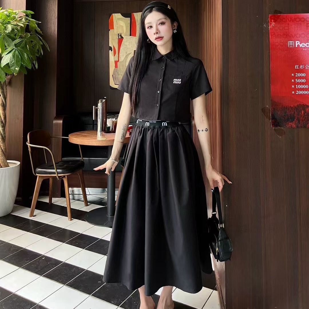 【Set】半袖シャツ+ウエストゴムスカートスーツ T01483