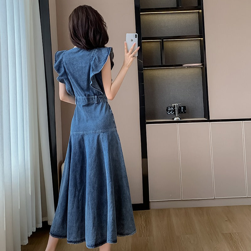 【Dress】フリルデニムワンピース W11816