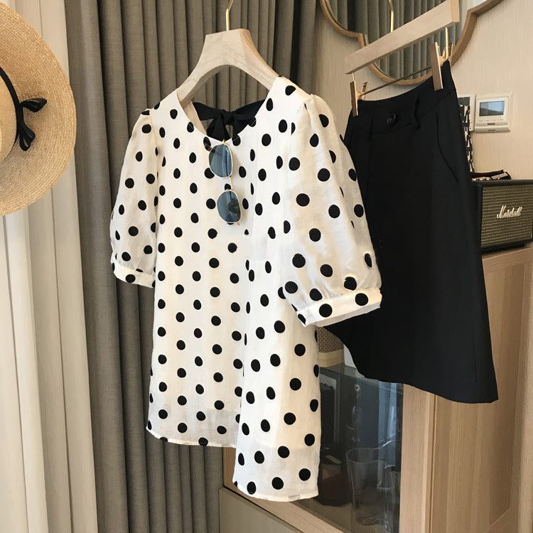 【Tops】ドット柄シャツ W12495