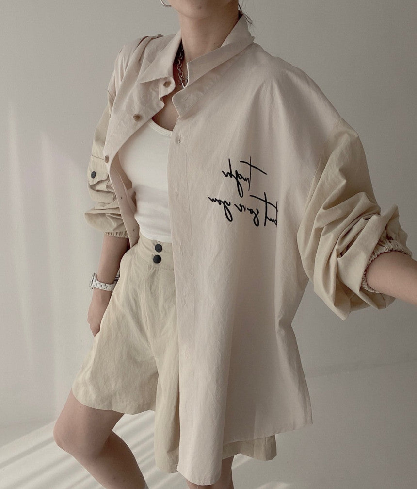 【Tops】4色展開配色シャツ W11765