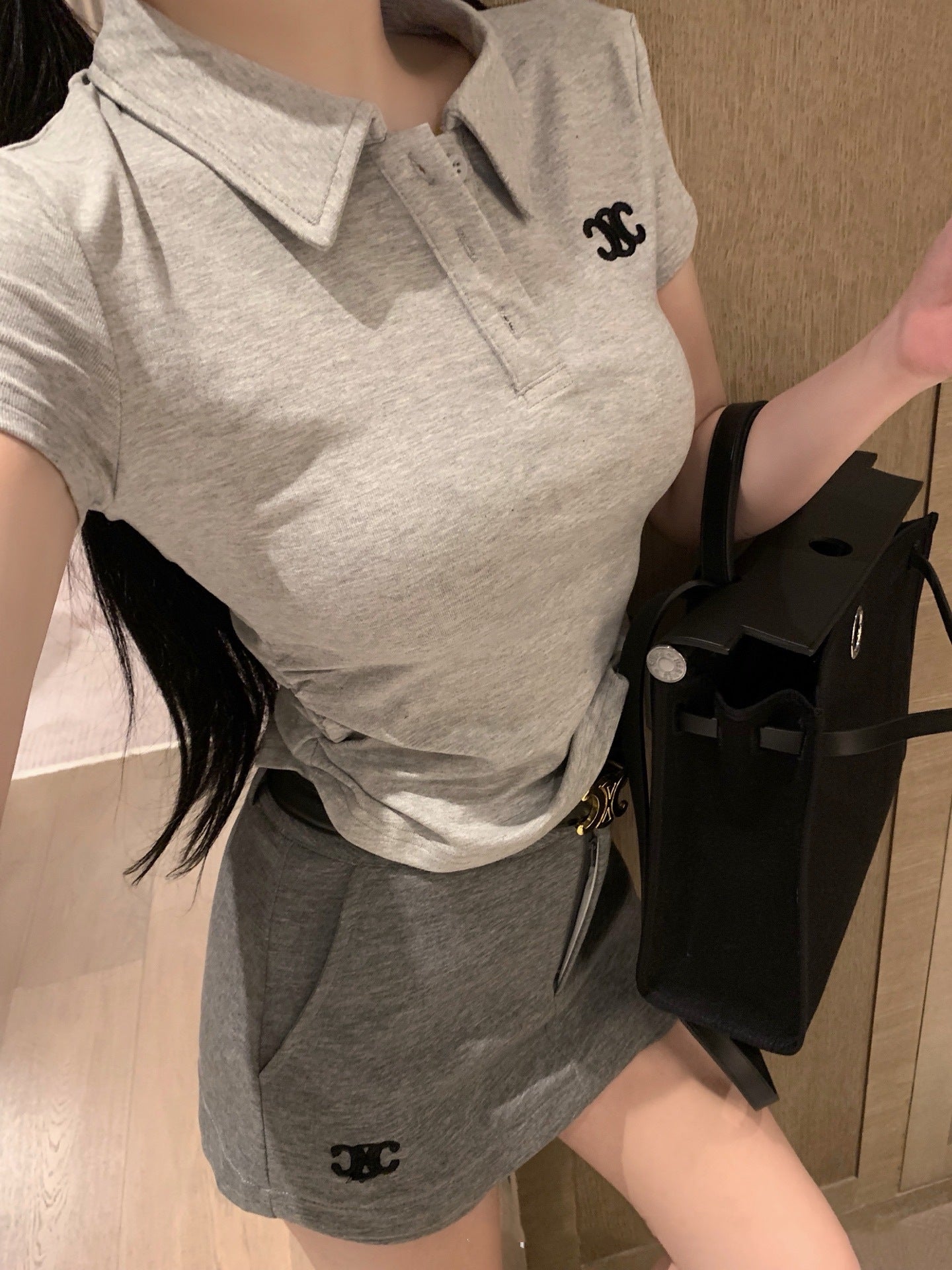 【Set】刺繡ロゴTシャツ+ショートパンツ2点セット T01481