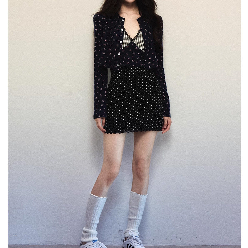 【Set】花柄カーディガン+切り替えワンピース2点セット T01360