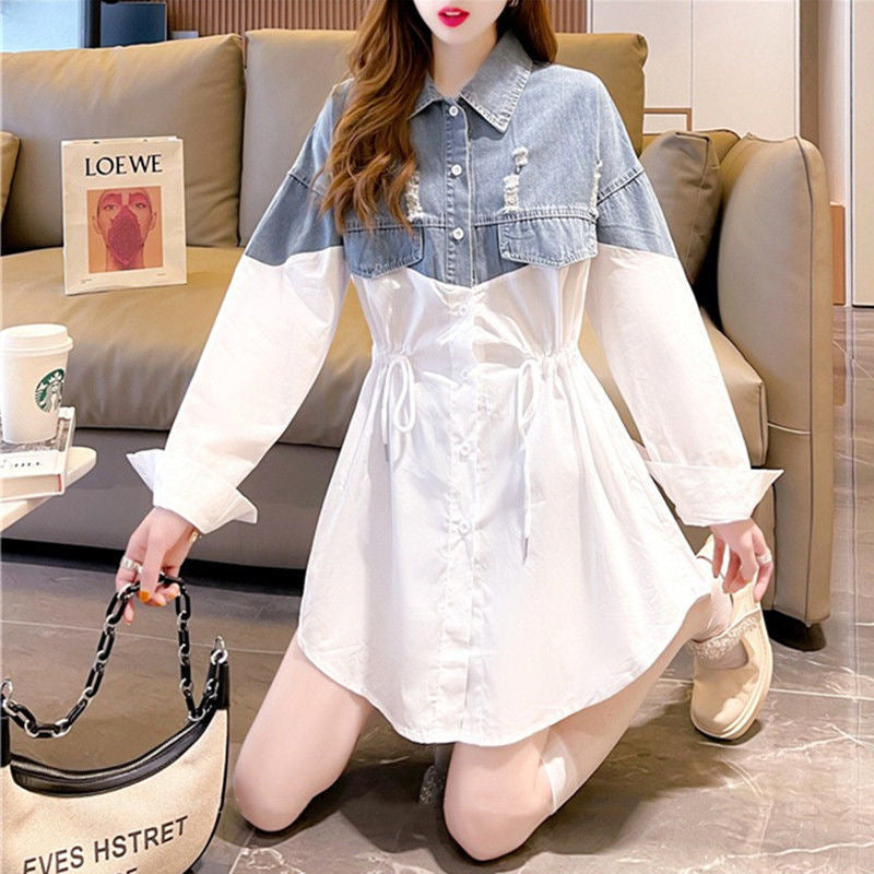 【Dress】デニム切替シャツワンピース新入荷 W8667