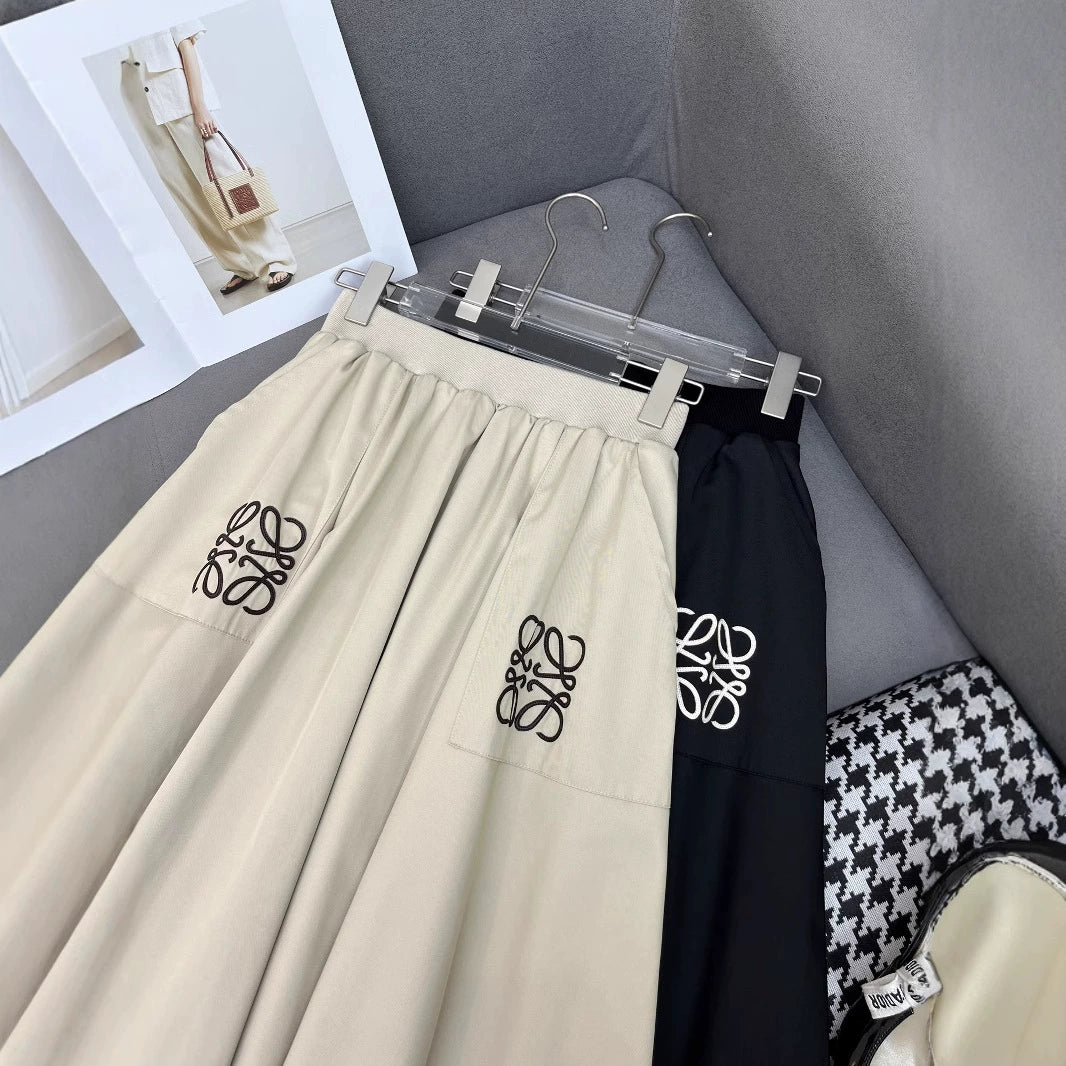 【Bottoms】気質通勤刺繍ロゴアンブレラスカート T01496