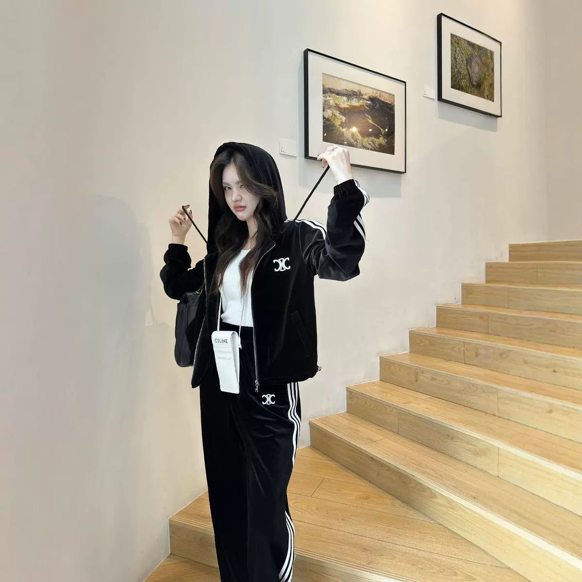 【Set】ジャケット+パンツ ベルベットセット Z8104