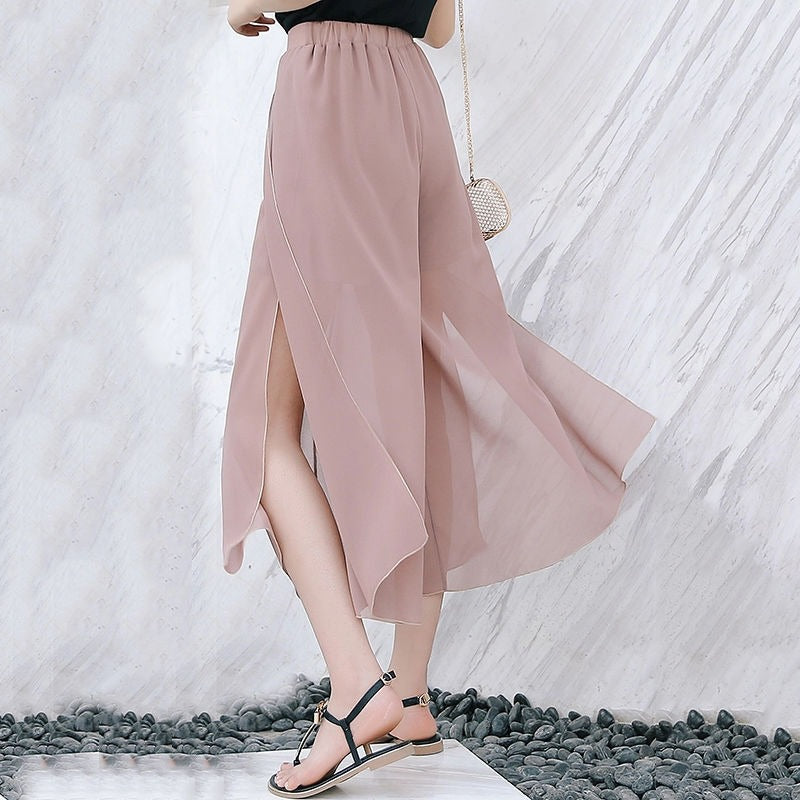 【Bottoms】3色展開シフォンワイドパンツ W11523