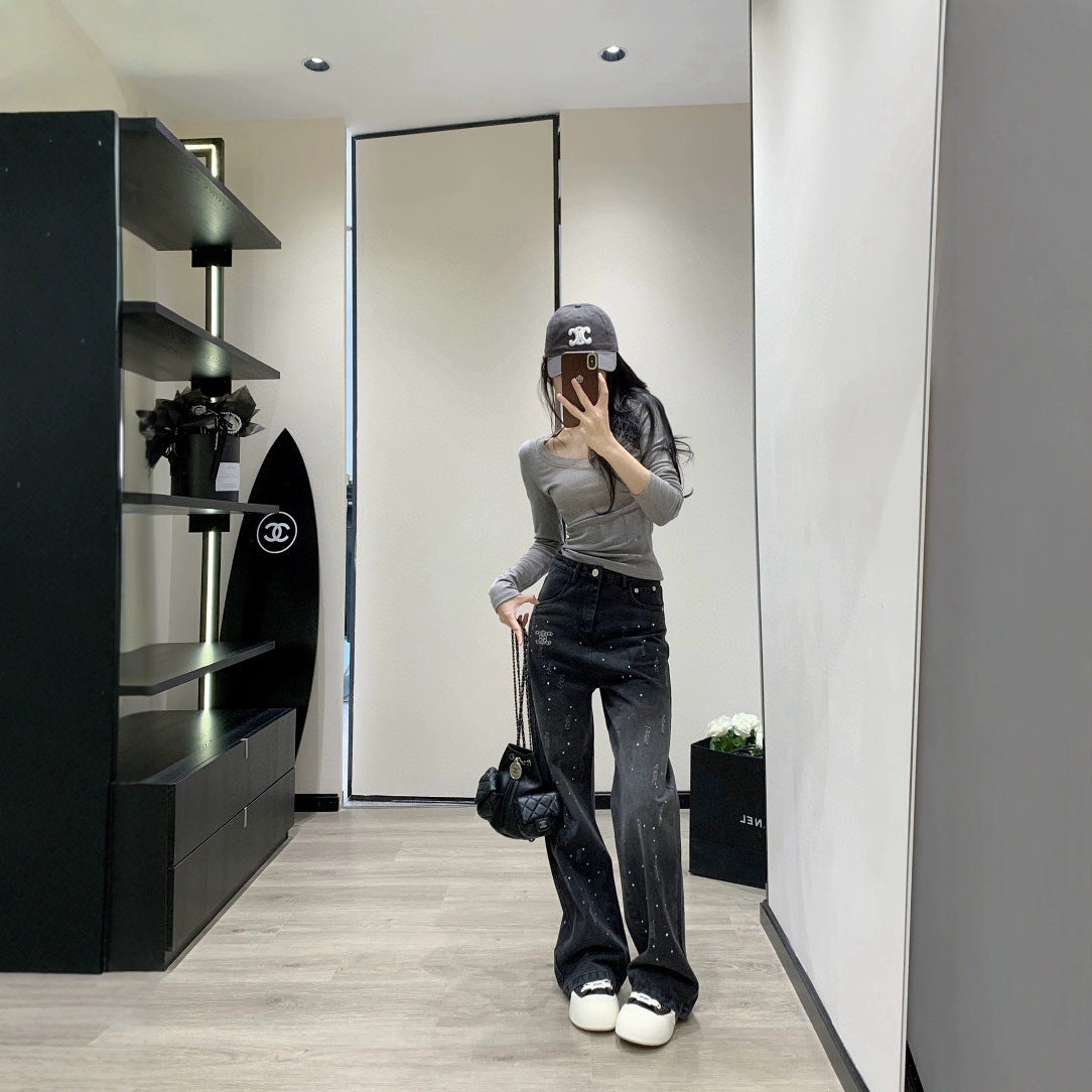 【Bottoms】ライトストーン人気デニムパンツ Z8107