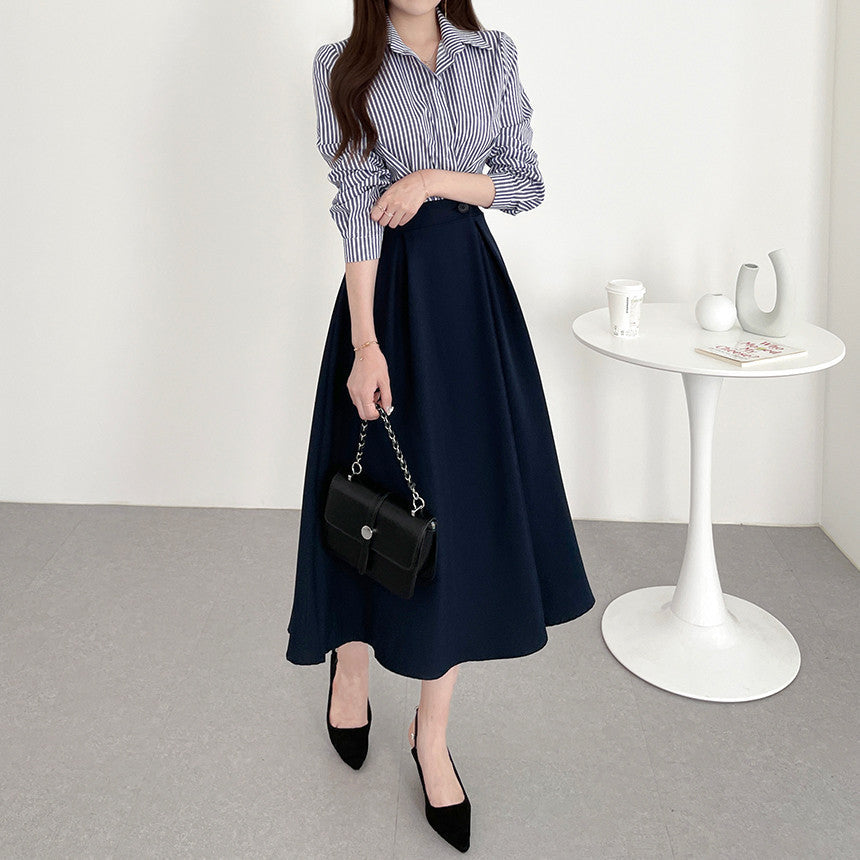 【Dress】フェイクレイヤード通勤シャツワンピース Z6792