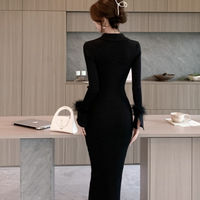 【Dress】ファー飾りニットワンピース Z-5867