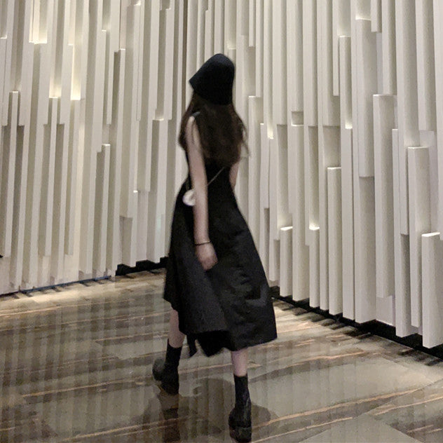 【Dress】大人気~ノースリーブウエスト絞りイレギュラー夏シャツワンピース W-5939