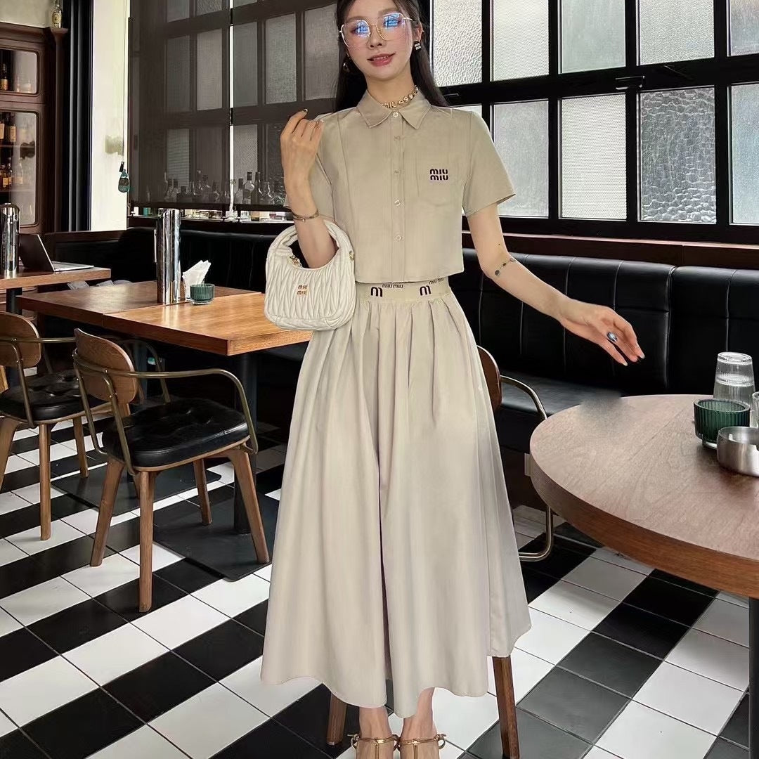 【Set】半袖シャツ+ウエストゴムスカートスーツ T01483