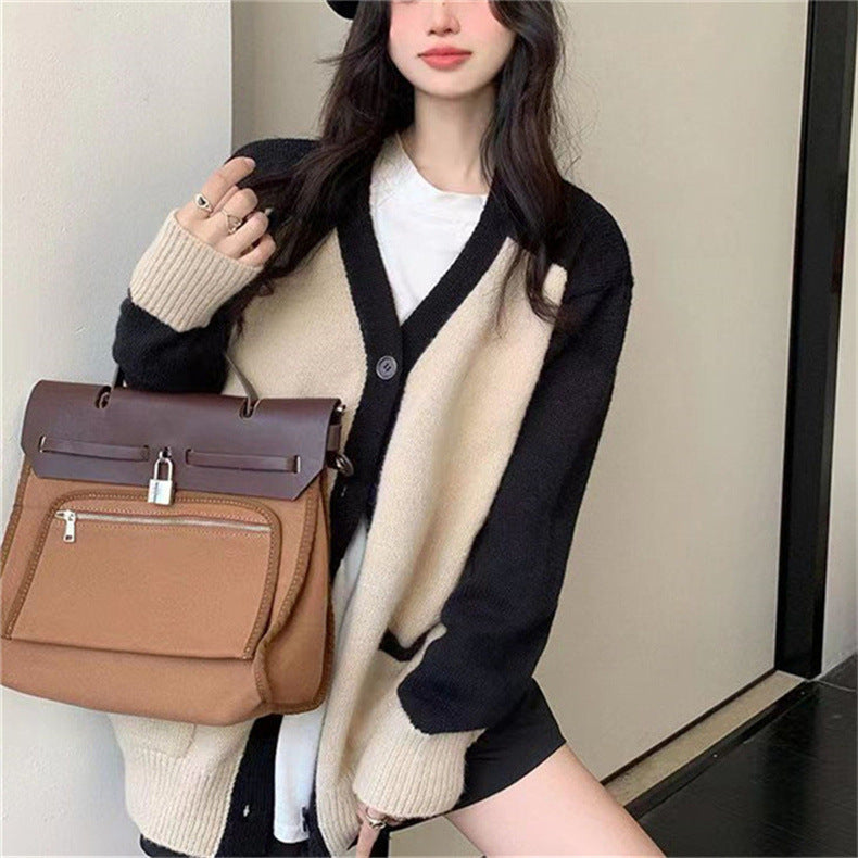 【Outer】配色ニットカーディガン W13721
