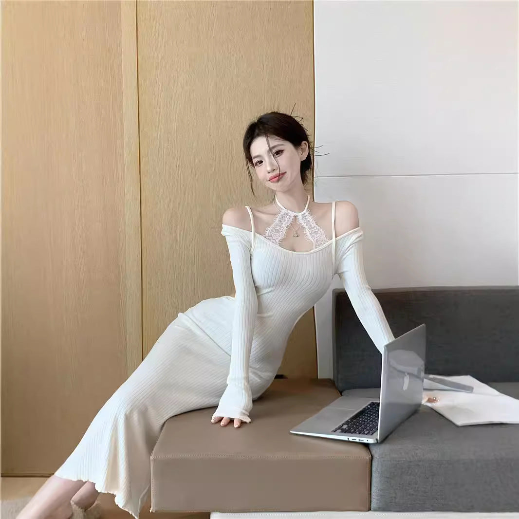 【Dress】ウエスト透かし彫りワンピース Z7881