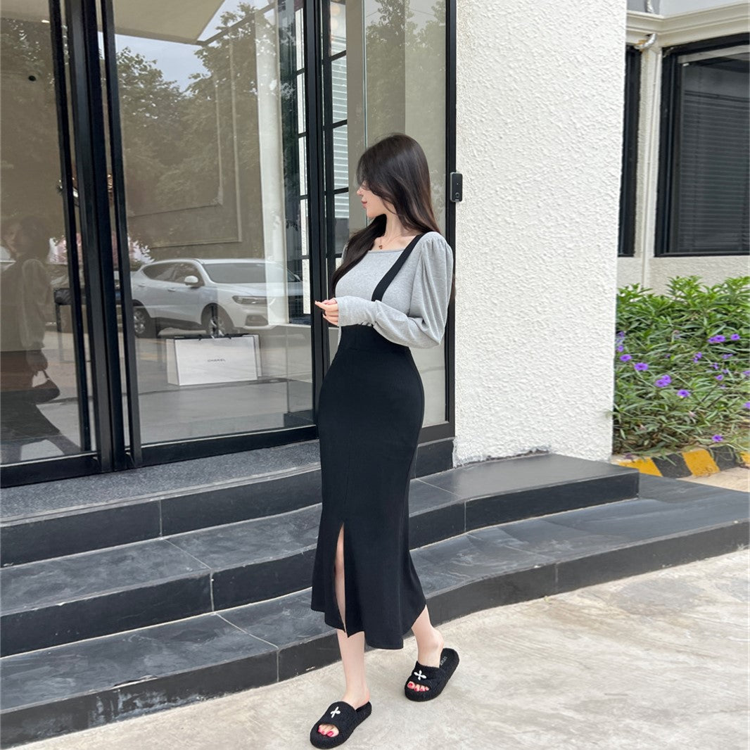 【Set】レイヤード2点セット Tシャツ + ジャンパースカート Z-6630