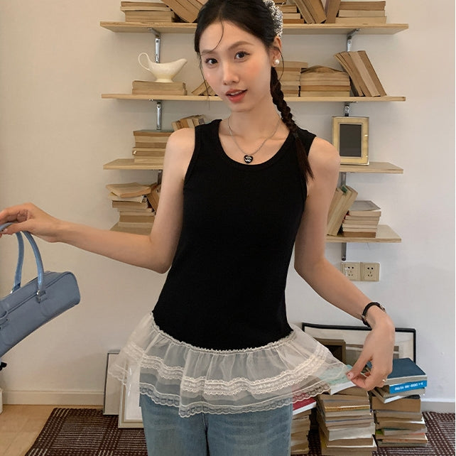 【Tops】レース切り替えタンクトップ T01333