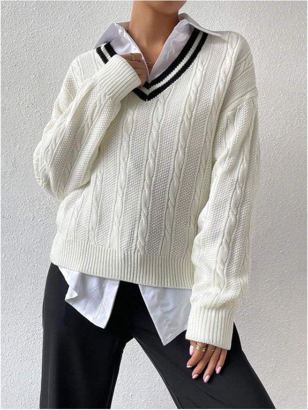 【Tops】4色フェイクレイヤードセーターW14384