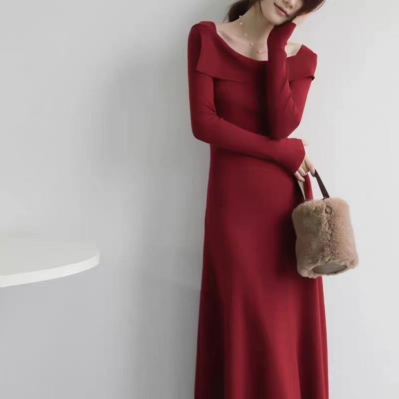 【Dress】フレンチレトロ風ニットワンピース W9573