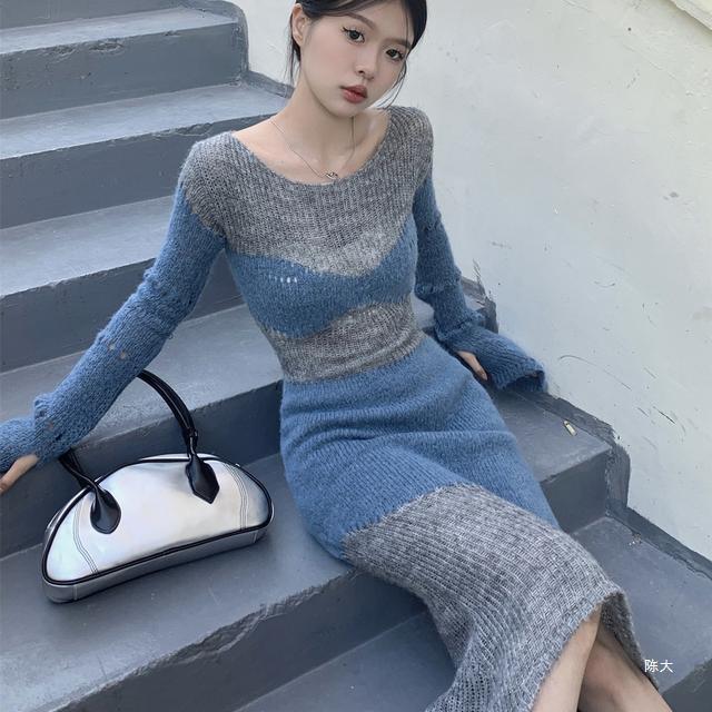 【Dress】透け感ニットワンピース W14058