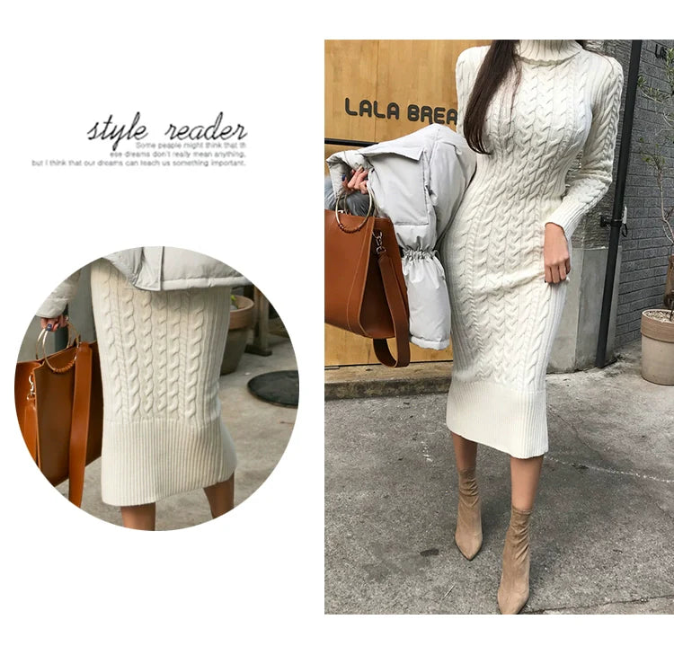 【Dress】4色展開ハイネックタイトニットワンピース W7969