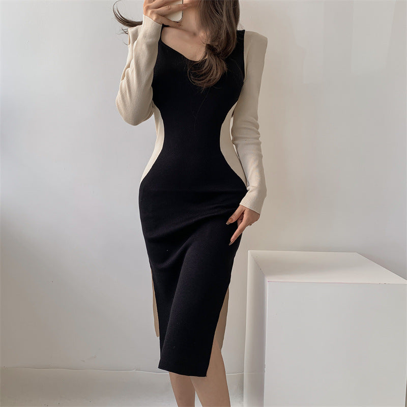 【Dress】配色ニットワンピース Z7110