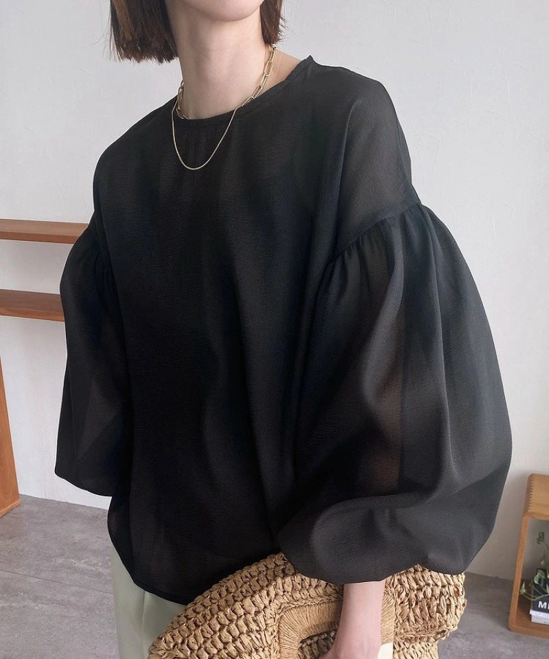 【Tops】2色展開透け感シャツ W11861