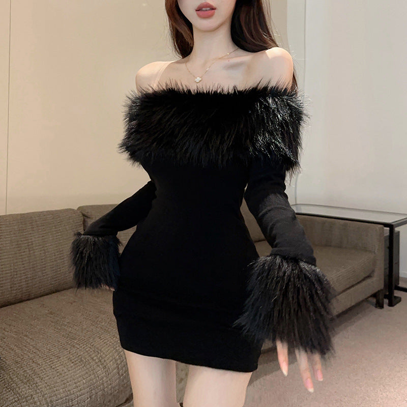 【Dress】肩見せファーワンピース Z7693