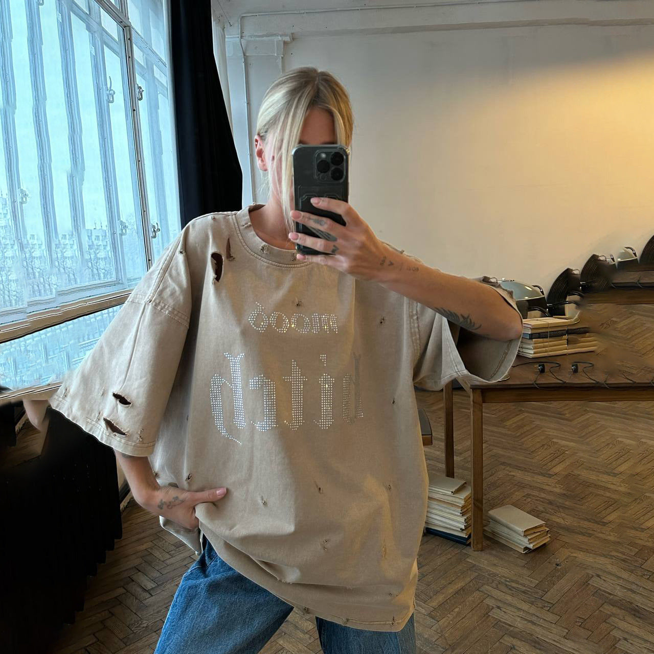 【Tops】ホットドリルプリントTシャツ T01348